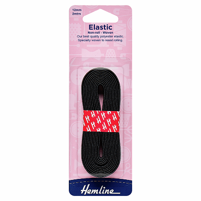 H631.12 Woven Non-Roll Elastic: 2m x 12mm: Black